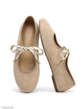 Lace-Up Ballet Flats Faux Suede Mary Jane Round Toe Comfortable Casual Shoes
